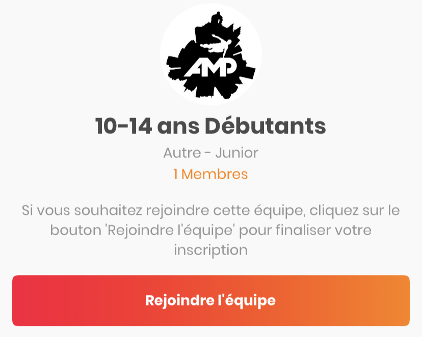 Écran de confirmation affichant le logo de l'association et le groupe sélectionné