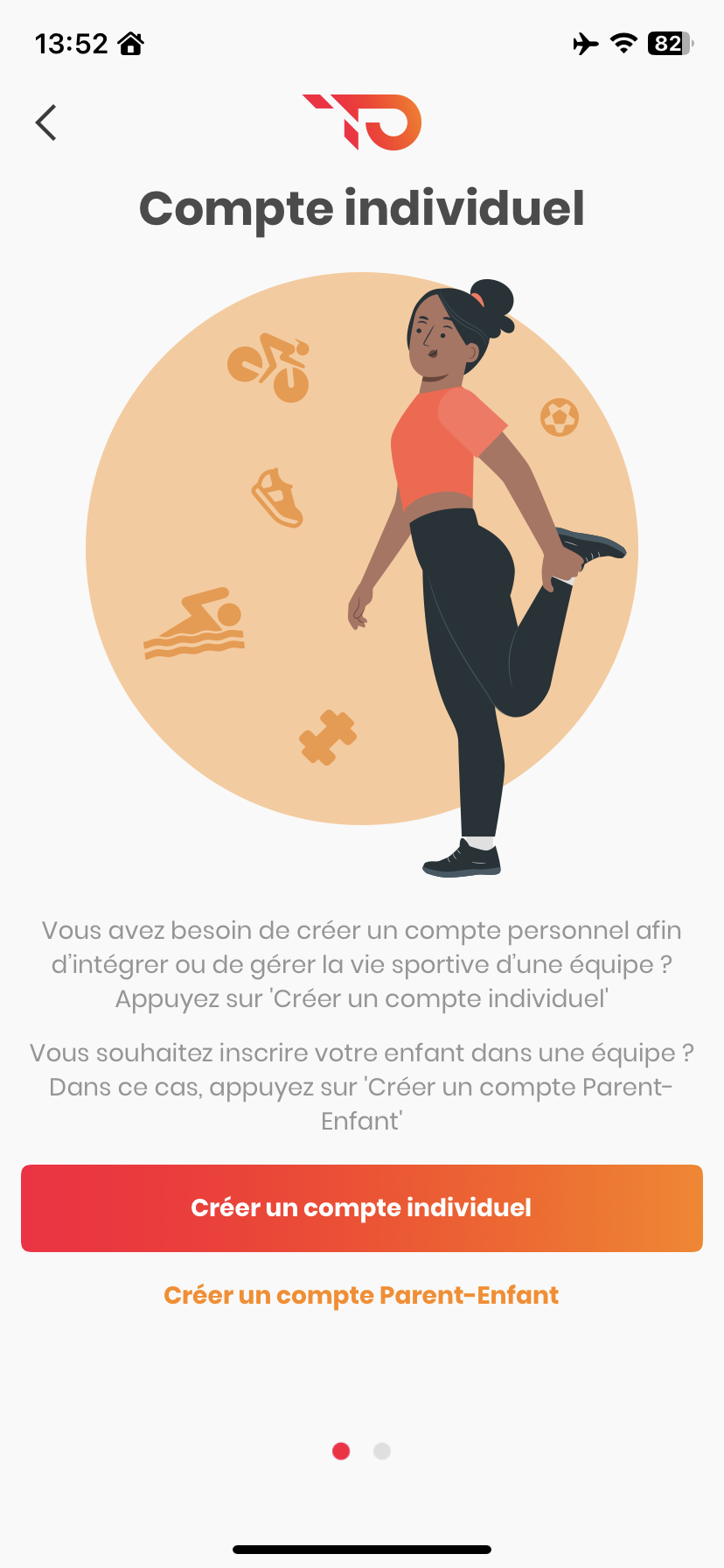 Écran de choix du type de compte à créer dans Team Pulse